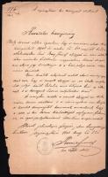 1882 Korniss Ferenc törvényszéki elnök, a tiszaeszlári per vezetőjének saját kezű levele