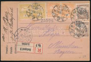 1917 Ajánlott levelezőlap 6 bélyeggel Münchenbe / Registered postcard to München