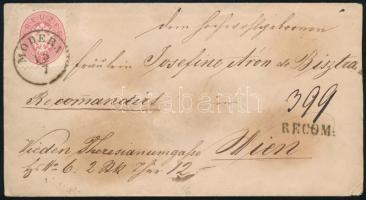 ~1864 3 x 5kr ajánlott levélen "MODERN" - Wien, ~1864 3 x 5kr on registered cover "MODERN" - Wien