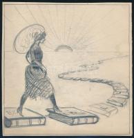 Monori Kovács Jenő (1884-?), 2 db szecessziós ex libris terv: Holzwarth Lajos könyve és Ex libris Lily Poor, 1910 körül. Ceruza, tus, papír, egyik jelzett, 25x21 és 16,5x16,5 cm