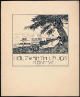 Monori Kovács Jenő (1884-?), 2 db szecessziós ex libris terv: Holzwarth Lajos könyve és Ex libris Li...