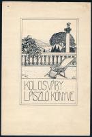 Monori Kovács Jenő (1884-?): Kolosváry László könyve, 1910-15 körül. Tus, papír, jelzett, 23x15,5 cm. Megvalósult szecessziós ex libris terv!