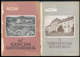2 db füzet - Az aquincumi amfiteátrumok + A sárospataki kollégium. Bp., 1956, Képzőművészeti Alap Kiadóvállalata. Papírkötés, viseltes állapotban