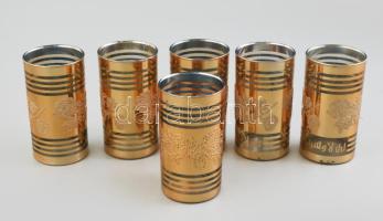 6 db aranyozott üveg pohár kopásokkal 11 cm