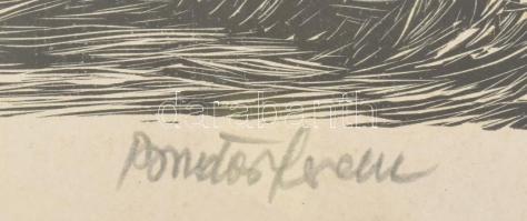 Bordás Ferenc (1911-1982): Kisütött a nap 1956. Rézkarc, papír. Üvegezett, kopott fakeretben, 25x21 ...