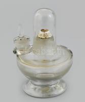 Régi üveg petróleumlámpa test, üveg dugóval és kupakkal, m: 12,5 cm