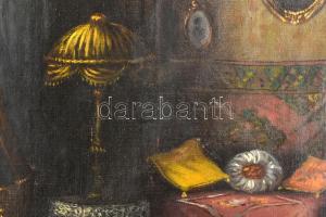 Apátfalvi Czene János (1904-1984): Enteriőr. Olaj, vászon, jelzett, kissé sérült. Dekoratív fakeretb...