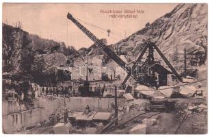 1913 Ruszkica, Ruschita, Rusca Montana; Bibel-féle márványtelep. Fuchs fényképei után / marble quarry, industrial railway (ázott sarkak / wet corners)