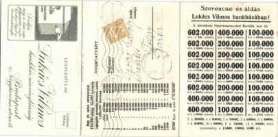 1915 Lukács Vilmos Bankház Rt. Osztálysorsjáték litho reklám levelezőlap 3 részes / Lottery commerci...