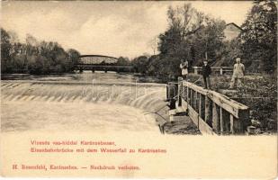 Karánsebes, Caransebes; Vízesés vashíddal. H. Rosenfeld kiadása / Eisenbahnbrücke mit dem Wasserfall / railway bridge, waterfall