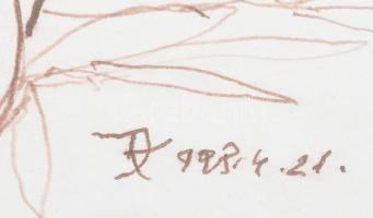 Dániel Kornél Miklós (1923-2002): Ülő női akt. Diópác, papír, jelzett, üvegezett fakeretben, 19,5×28...