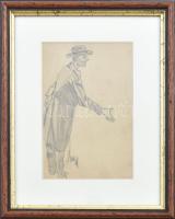 Nagy József (?-?): Kéznyújtás. Ceruza, papír, jelzett, üvegezett fakeretben, 13,5×8 cm