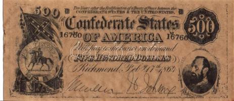 Amerikai Konföderált Államok 1864. 500$ facsimile kiadás T:I