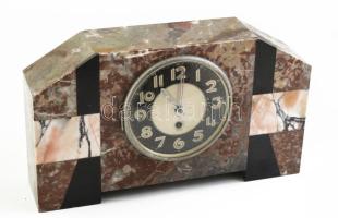 Art deco intarziás márvány óra, mechanikus, nincs kipróbálva, m: 24 cm