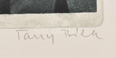 Tassy Béla (1942- ): Gagarin Magyarországon. Rézkarc, papír, jelzett, 29x39 cm