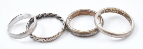Ezüst(Ag) karikagyűrű, 4 db, jelzéssel és jelzés nélkül, nettó: 11,7 g
