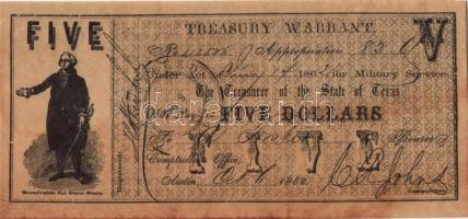 Amerikai Konföderált Államok/Texas 1862. 5$ facsimile kiadás T:I