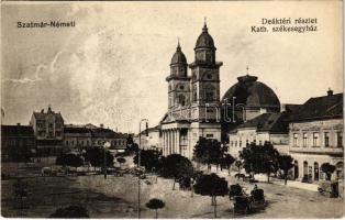 Szatmárnémeti, Szatmár, Satu Mare; Deák tér, székesegyház, piac, Klein Vilmos üzlete. Lövy kiadása / square, cathedral, market, shops (b)