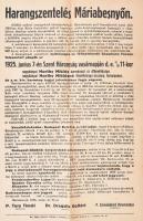 1925 Harangszentelés Máriabesnyőn, 1925. május. 25., plakát, rajta a harangszentelés műsorával, és Horthy Miklóssal és Horthy Miklósnéval, hajtott, 47x31 cm
