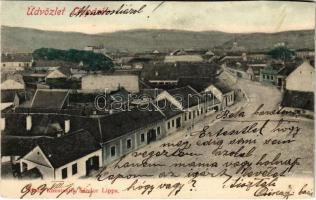 1903 Lippa, Lipova; látkép, Krastl vendéglő. Konstantin Sándor kiadása / general view, restaurant, inn (vágott / cut)