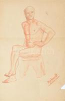 Morzsa-Morhardt Gyula (?-?), működött a XX. században: Férfi akt. Ceruza, vöröskréta, papír, lap széle sérült, hajtásnyomokkal, 47x31,5 cm