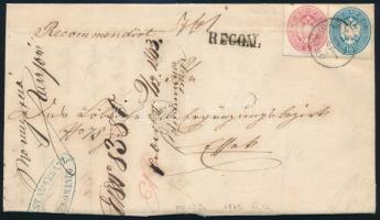 1863 5kr + 10kr ajánlott levélen (hajtottak) / 5kr + 10kr on registered cover (folded) &quot;OBERWARTH&quot;