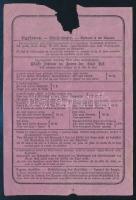 cca 1890-1900 Egylovas jegy, letépésből adódó szakadással, rajta számos információval, hajtott, 15x10 cm