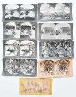 cca 1890-1900 Egzotikus helyszínek (Fülöp-szigetek, India, Jáva, stb.), 9 db keményhátú sztereofotó, 8,5x18 cm