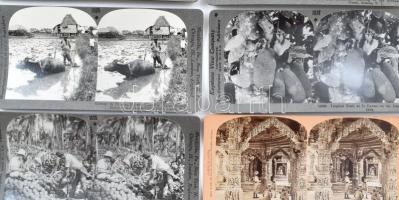 cca 1890-1900 Egzotikus helyszínek (Fülöp-szigetek, India, Jáva, stb.), 9 db keményhátú sztereofotó,...