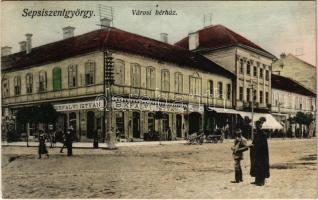 1915 Sepsiszentgyörgy, Sfantu Gheorghe; Városi bérház, Bikfalvi István üzlete, Városi nagy szálloda, városháza. Vajna Testvérek kiadása / town hall, grand hotel, shop (EK)