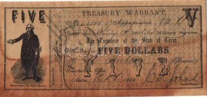 Amerikai Konföderált Államok/Texas 1862. 5$ facsimile kiadás T:I