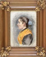 Jelzés nélkül: Lány portré. Akvarell, papír. Dekoratív, üvegezett fa keretben, a keret sarkán kis sérülés, 24x18 cm