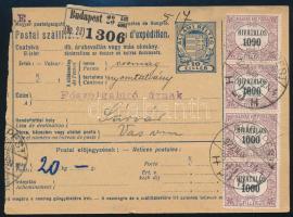 1922 Csomagszállító 9 db Hivatalos 1000f bélyeggel / Parcel card with official stamps