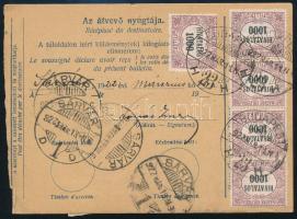 1922 Csomagszállító 9 db Hivatalos 1000f bélyeggel / Parcel card with official stamps