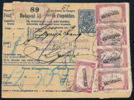 1920 Csomagszállító 11 db M.F. perfin bélyeggel / Parcel card with perfin stamps