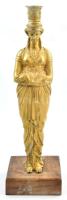 Antik Kariatida gyertyatartó, tűziaranyozott bronz, fragmentum, kopásokkal, fatalapzaton, m: 45 cm