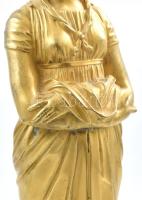 Antik Kariatida gyertyatartó, tűziaranyozott bronz, fragmentum, kopásokkal, fatalapzaton, m: 45 cm