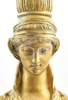 Antik Kariatida gyertyatartó, tűziaranyozott bronz, fragmentum, kopásokkal, fatalapzaton, m: 45 cm