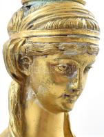 Antik Kariatida gyertyatartó, tűziaranyozott bronz, fragmentum, kopásokkal, fatalapzaton, m: 45 cm