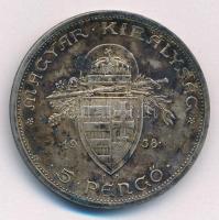 1938. 5P Ag "Szent István" T:XF ph., patina 
Adamo P8.1
