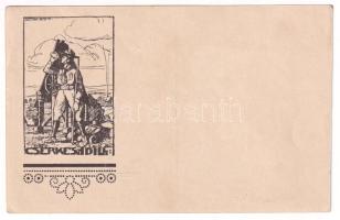 1927 Cserkész idill. Kiadja a 47. sz. P. C. F. Farkasőrs / Hungarian boy scout art postcard s: Gosztonyi Gyula (kis szakadás / small tear)