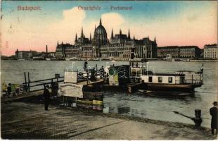 1910 Budapest V. Országház, Parlament, hajóállomás, Lánchíd ingahajó Császárfürdői jeggyel Taussig A. 8704. (EK)