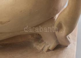 Gabay László (1897-1952): Art-deco térdelő női akt, festett kerámia, kopásnyomokkal, jelzett (Gabay)...