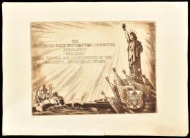 Barta Ernő (1878-1956): A budapesti zsidók szövetségének köszönő oklevele. sorszámozott rézkarc, 45/...