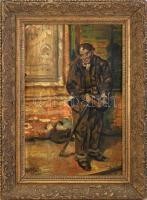 Berkes Antal (1874-1938): Az utca sarkán. Olaj, karton. Jelezve balra lent. 31,5x21,5 cm. Dekoratív, kissé sérült fakeretben.