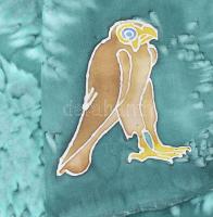 Egyiptomi macska és sólyom mintás selyem kendő / sál, jelzett, 170x44 cm