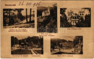 1936 Borszék, Borsec; Hirsch és Tischler villa, Római katolikus templom, Zenepavilon, Mélik szálloda / villas, hotel, church, music pavilion