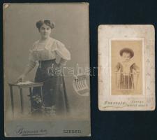 cca 1910 Szegedi keményhátú portrék, 4 db, vegyes állapotban, 11×7 és 16×11 cm közötti méretekben