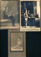 cca 1920 3 db keményhátú fotó, vegyes állapotban, 15×10 cm