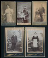 cca 1900-1920 Keményhátú portrék, 5 db, szegedi műtermekből, 10×6,5 és 13×8,5 cm közötti méretekben
